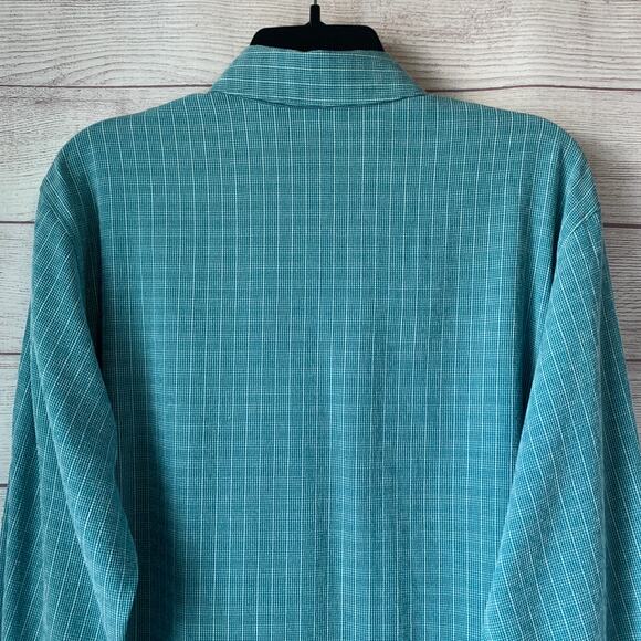 Vintage Koret Teal Blue Button Up Shirt Embroider Flowers Roll Tab Sleeves Small - Picture 6 of 16